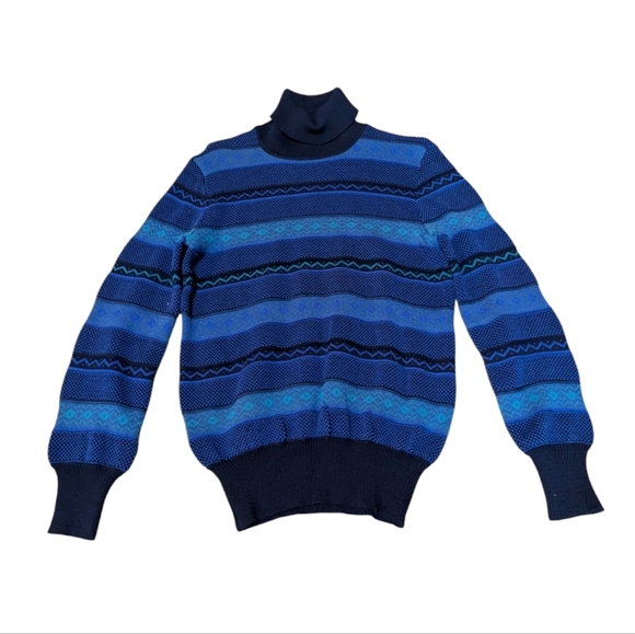 Bogner Fair Isle Sweater Wool Turtleneck Vibrant 80s Small Gaper Day Ski Preppy - Picture 1 of 6